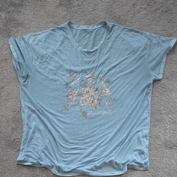 Lane Bryant Tops - Size 18/20, Lane Bryant Light Blue Floral 'Beautiful' Graphic Tee